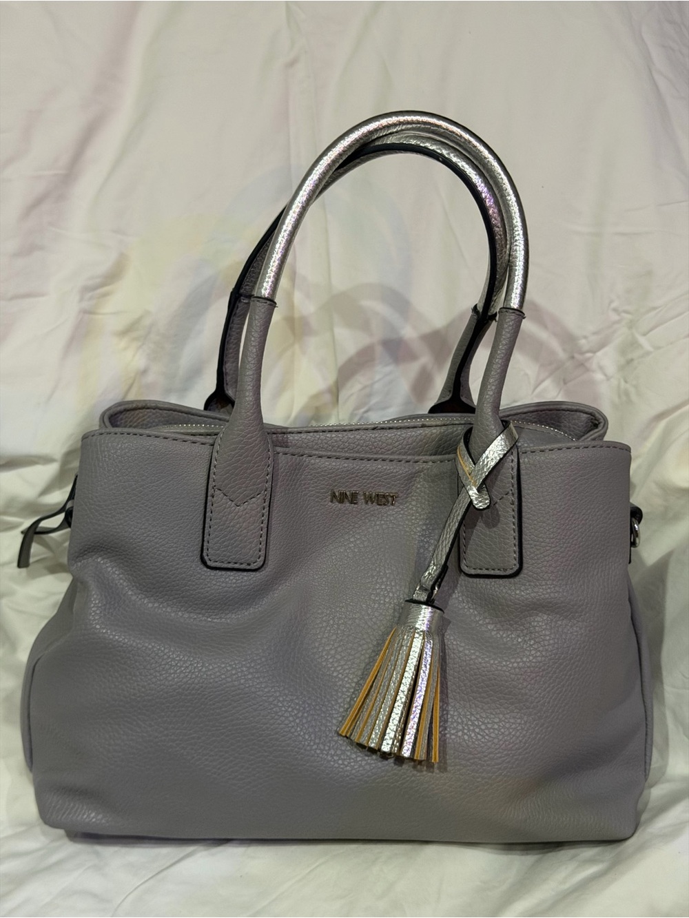 Anne Klein Gray Satchel with Metallic Tassel Accent